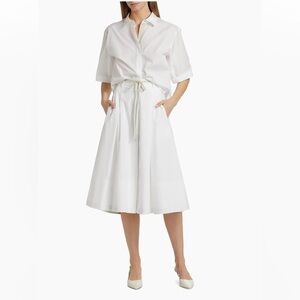 Vince White Cotton Pleated Midi Skirt Tie Waist Canvas Taped Size Large